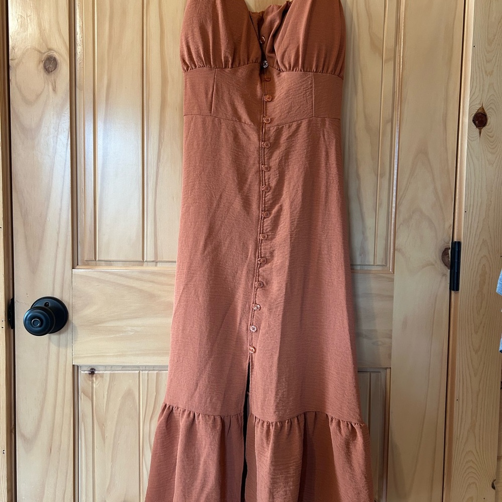 No Boundaries Rust Midi Dress with Button-Down Front